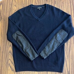 Banana Republic Navy V-Neck Sweater with Black Elbow Patches